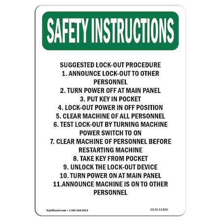 OSHA SAFETY INSTRUCTIONS Sign, Suggested Lock-Out Procedure, 24in X 18in Decal